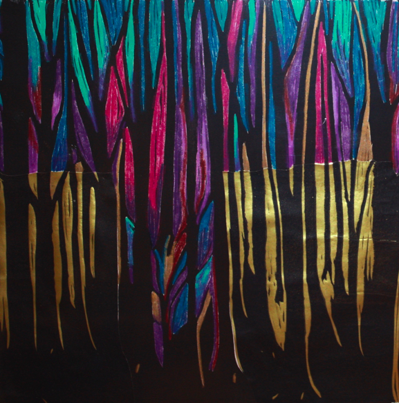 Forest Cathedral, 1989 - Linocut Print Collage