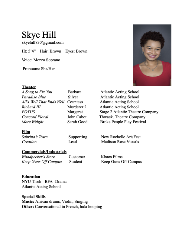 Resume of Skye Hill