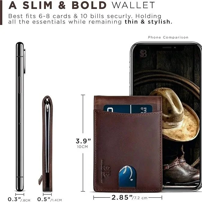 The SERMAN BRANDS Genuine Leather Minimalist Front Pocket Wallet! 
A refined everyday essential for the modern man! Crafted from genuine leather with a slim bifold profile, this wallet slips effortlessly into a front pocket without adding bulk or dis