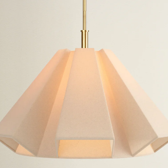 Geometric Linen Pendant Light
An architectural marvel inspired by the art of origami, featuring intricate fabric folds and a striking geometric silhouette.