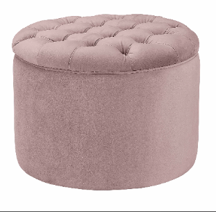 A round, velvet storage ottoman that softens a room's shape while quietly adding function, extra seating, a spot for a tray, and hidden storage underneath. In an eclectic space, a round silhouette like this offers a nice counterpoint to the sharper l