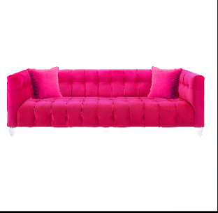 In navy blue, pink, cognac brown and grey velvet. 
A tufted velvet sofa that anchors a room with both scale and texture, the kind of statement piece an eclectic space is built around. Performance fabric keeps it practical for everyday life, while the