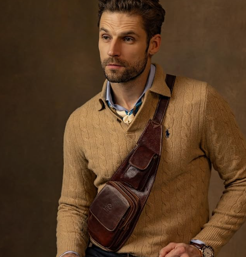 Understated, masculine, and made to age beautifully. This handmade leather sling bag brings the effortless practicality of European style to everyday life. Compact enough to keep the silhouette clean, yet spacious enough for the essentials. Worn cros