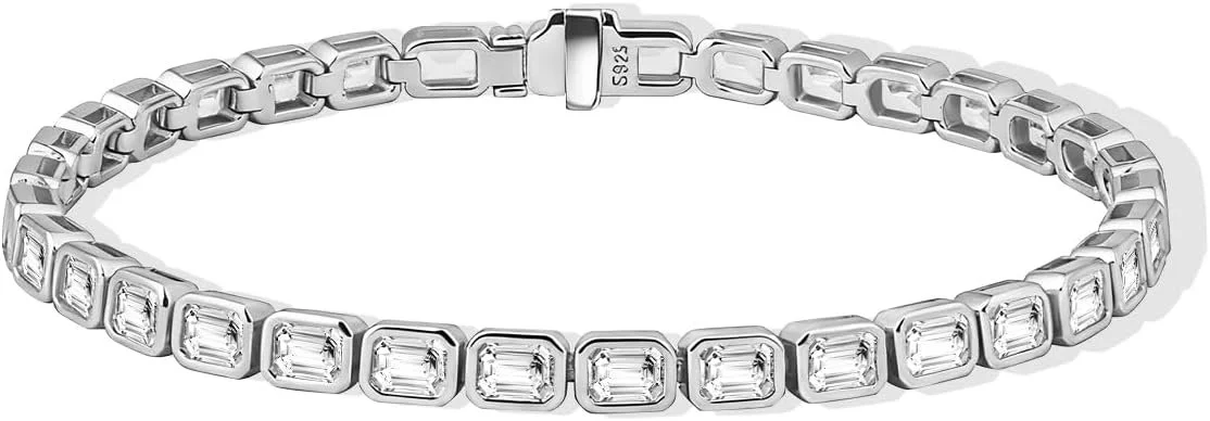 This modern take on the classic tennis bracelet will not break the bank! A refined line of light, softened by form.
Each cubic zirconia is set in a smooth bezel, creating a continuous flow; clean, modern, and quietly luminous.