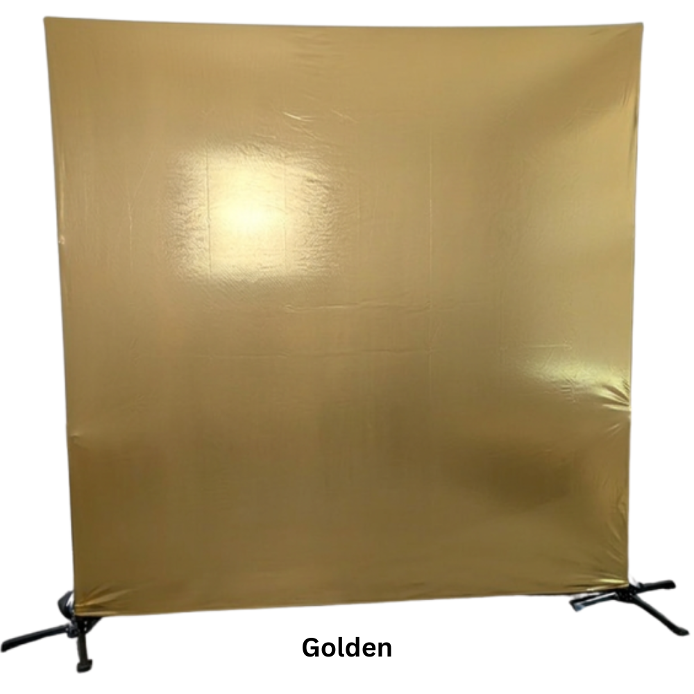 A gold backdrop on a stand, labeled as "Golden."