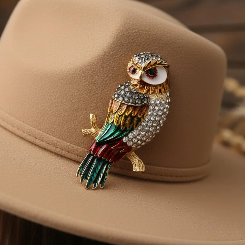 Vibrant Crystal Owl Brooch