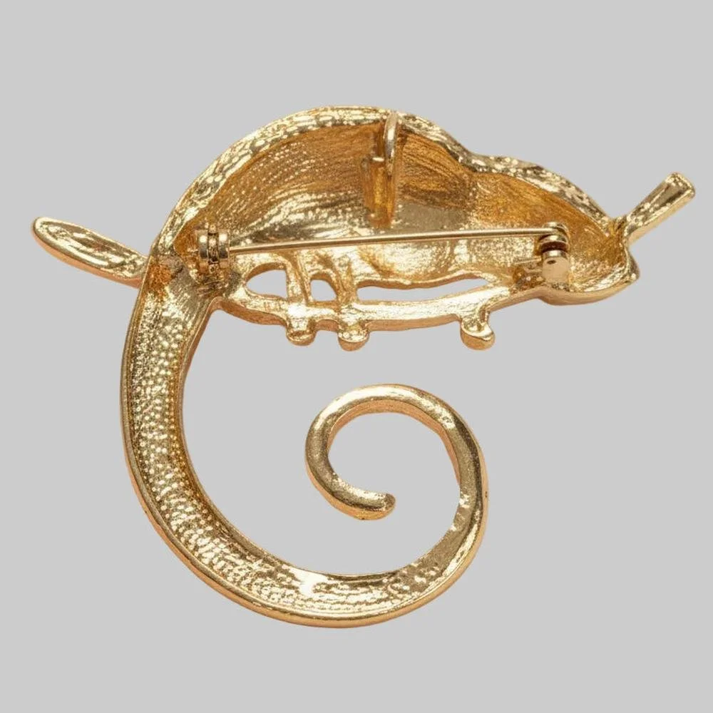 Back view of colorful chameleon brooch