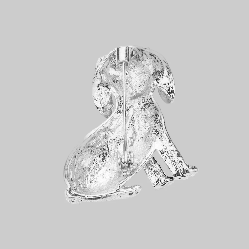 Back view of silver-tone puppy brooch