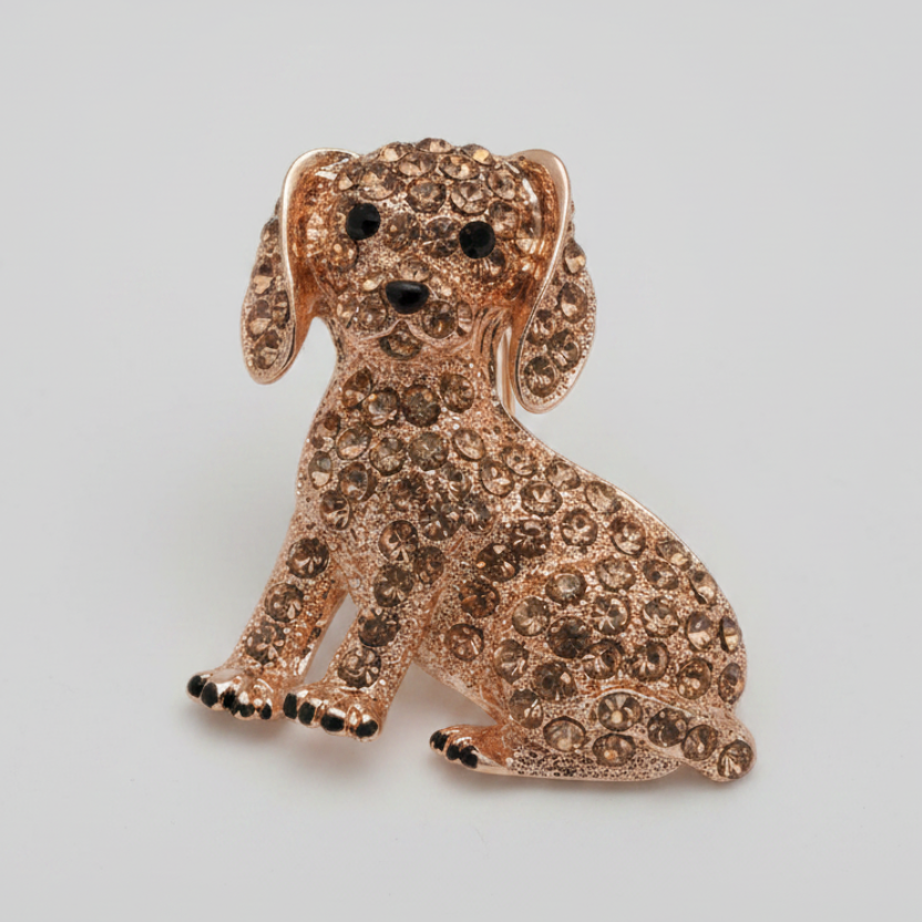 Golden rhinestone puppy brooch