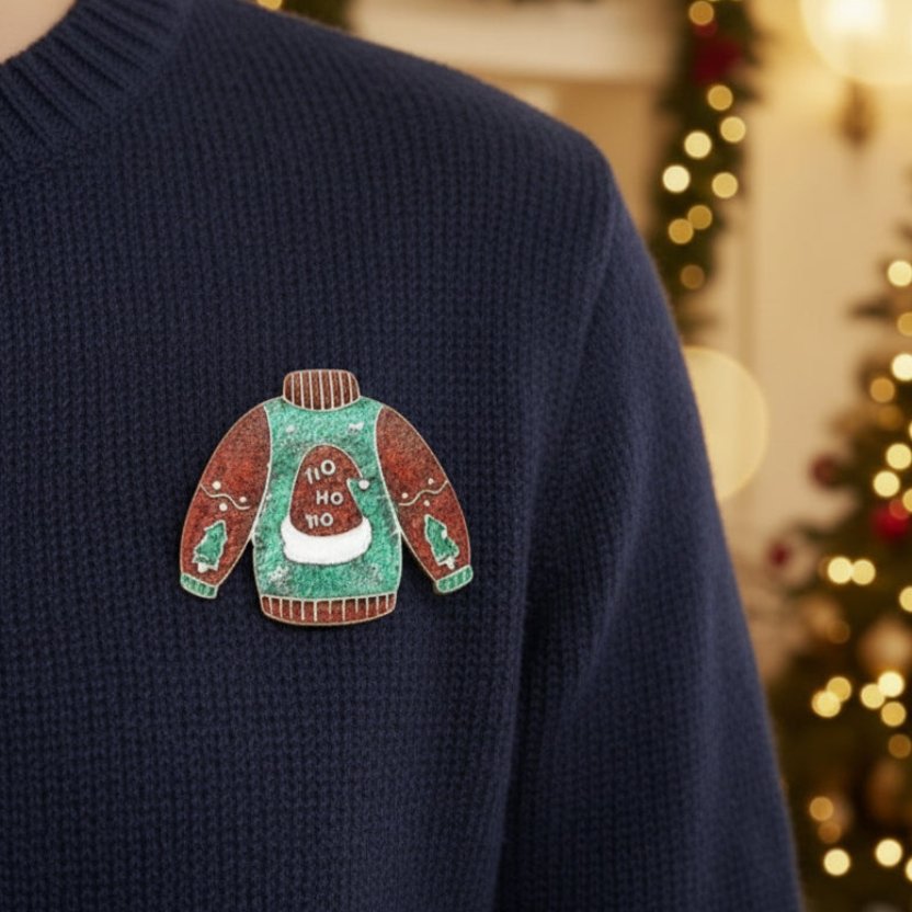Festive Holiday Sweater Brooch Pin