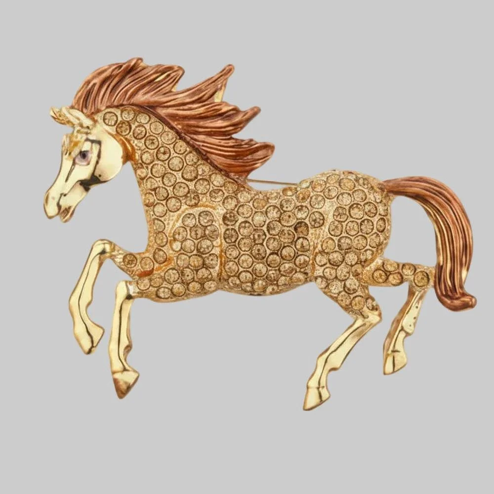 Rhinestone horse brooch