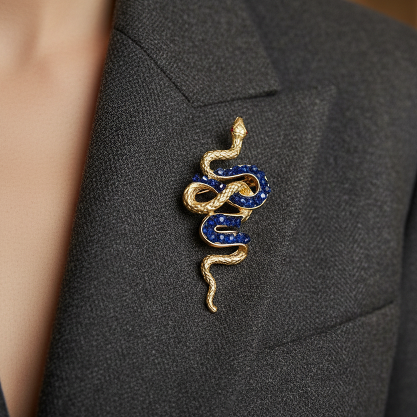 Crushed Crystal Serpent Brooch Pin