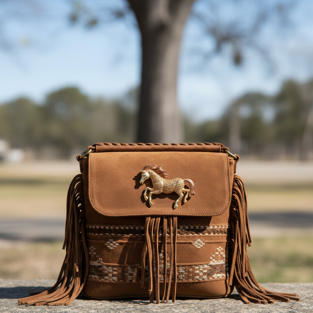 Rhinestone Embellished Horse Brooch