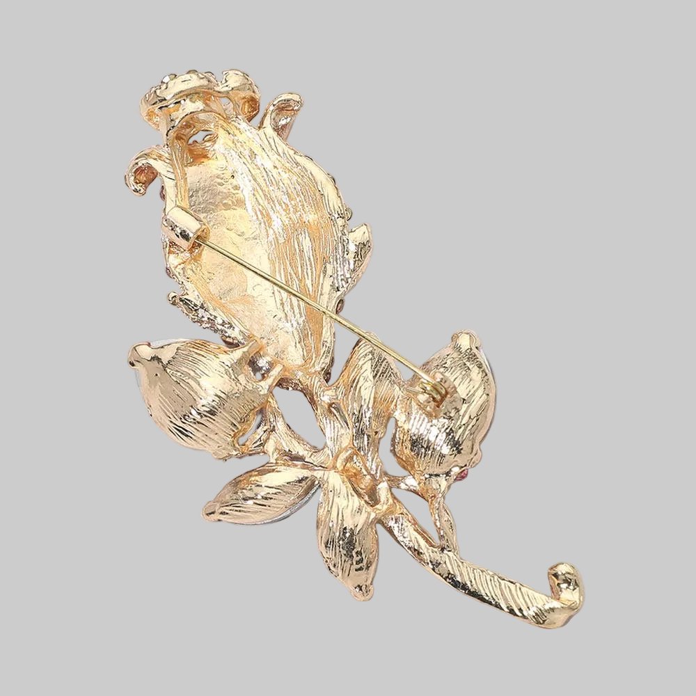 Back view of vitrail glass rose brooch