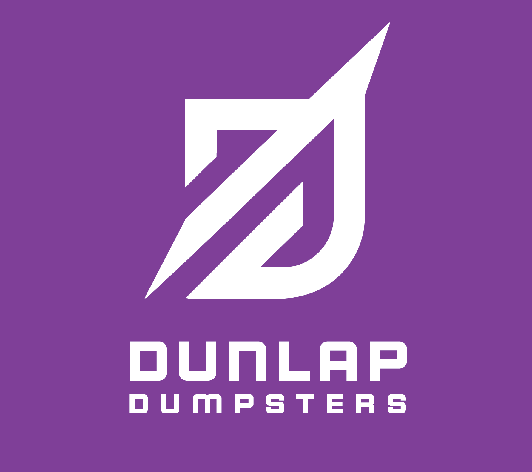 A purple logo with a white stylized letter D combined with an arrow pointing upward, with the text 'Dulap Dumpsters' underneath.