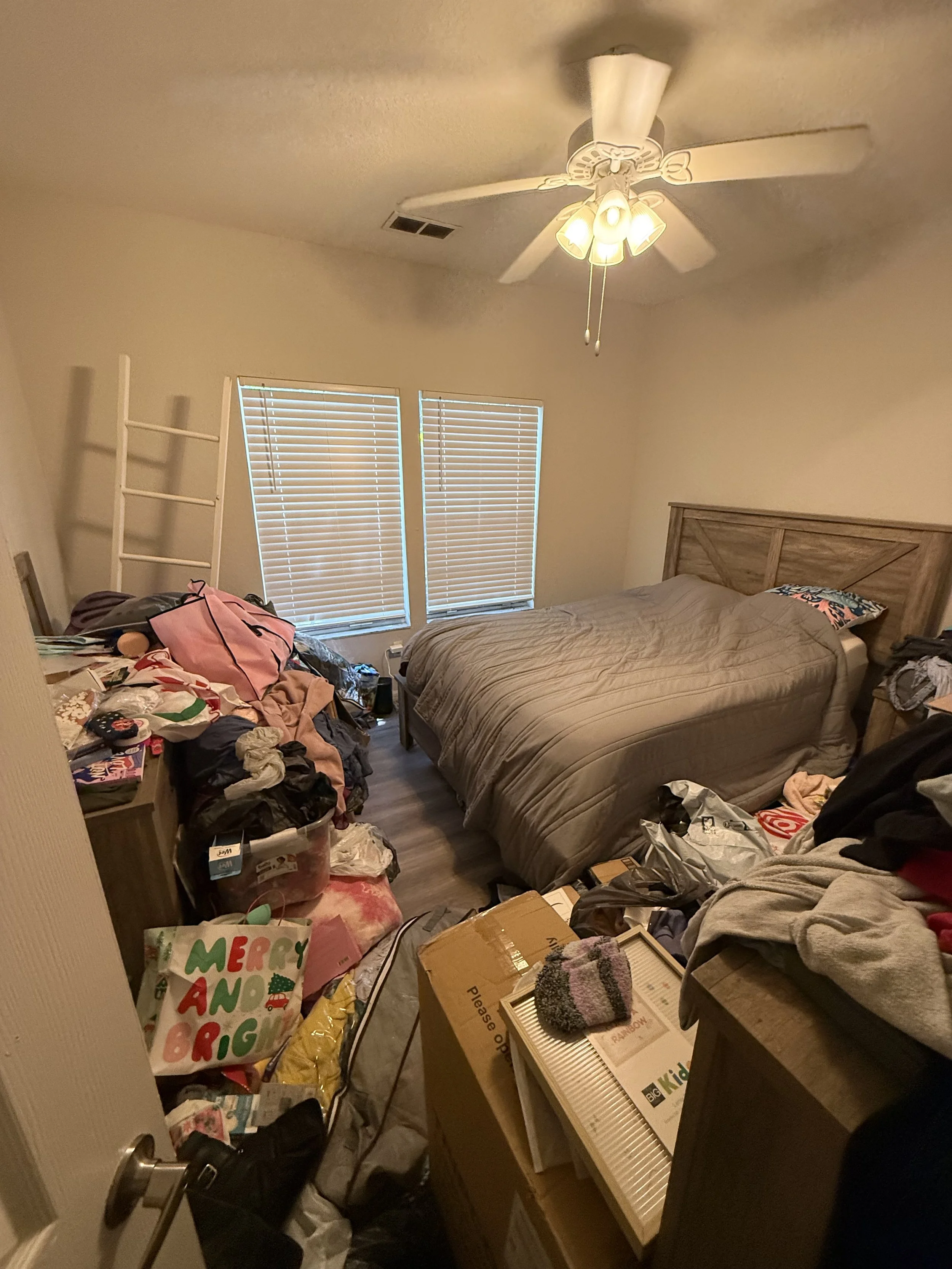 When a space gets this overwhelming, the hardest part is often knowing where to begin. Instead of expecting my clients to tackle one enormous project, I break the mess down into small, manageable decisions—one area, one category, one step at a time.
