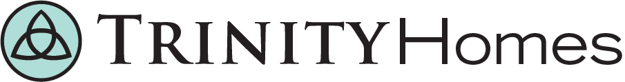 The logo of Trinity Homes featuring a stylized light blue triquetra symbol.