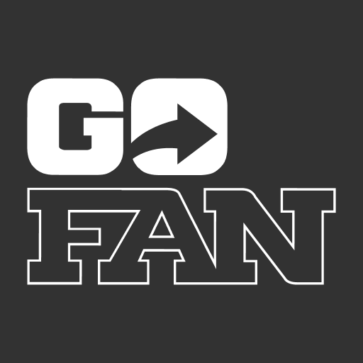 Graphic design with the words "GO" and an arrow pointing right above the word "FAN" in bold outline letters.