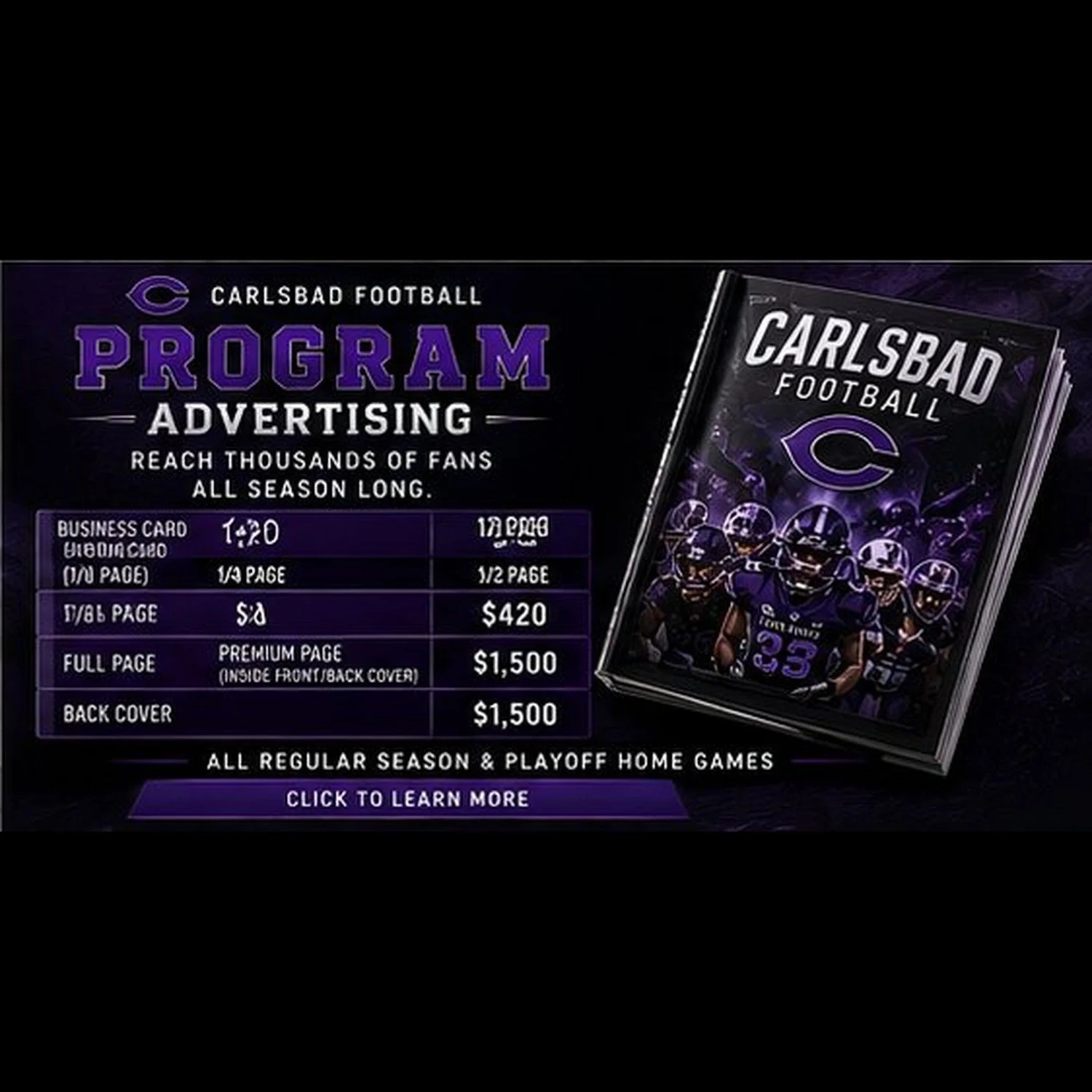 Program Advertising - Business Card: $120