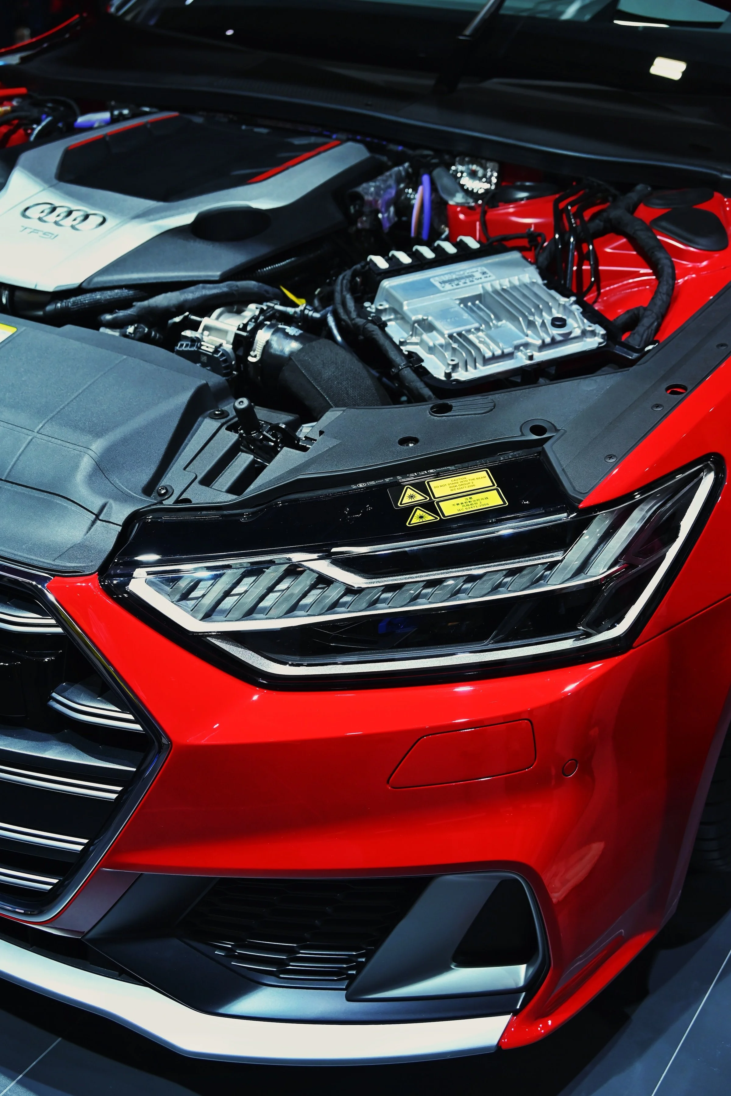 Red car bonnet open