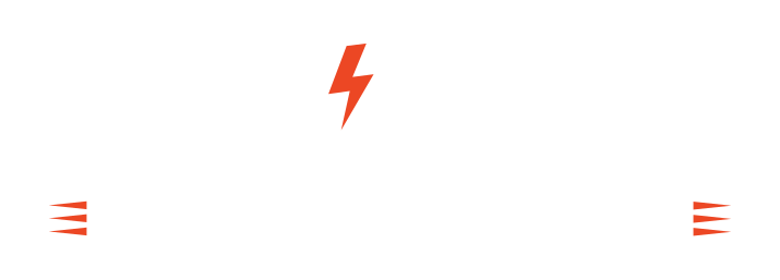 Logo of Atomic Autoworks featuring bold white and red text with a lightning bolt symbol.