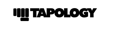 Texto que dice 'TAPOLOGY' en letras negras y una encima de la otra, con diseño gráfico.