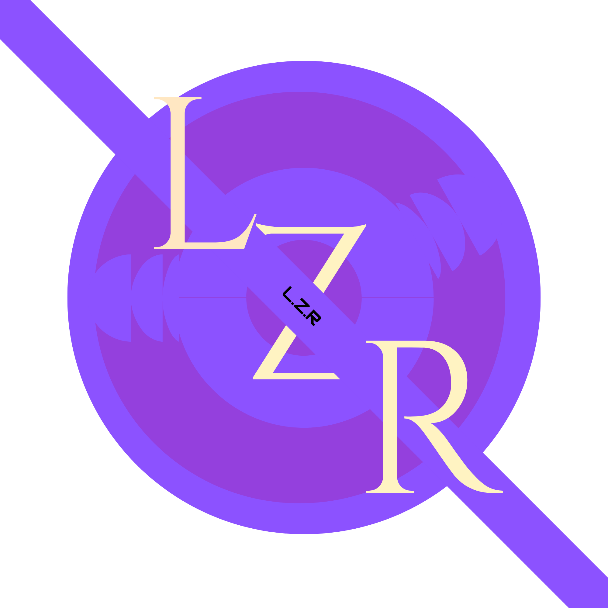 A circular purple emblem with the Greek letters 'Lambda Zeta Rho' and a purple bat silhouette in the background. The letters 'LZR' are written across the center of the emblem.
