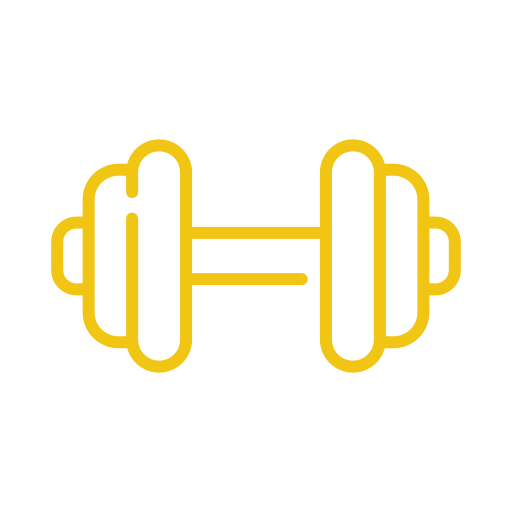Outline of a yellow dumbbell on a black background.
