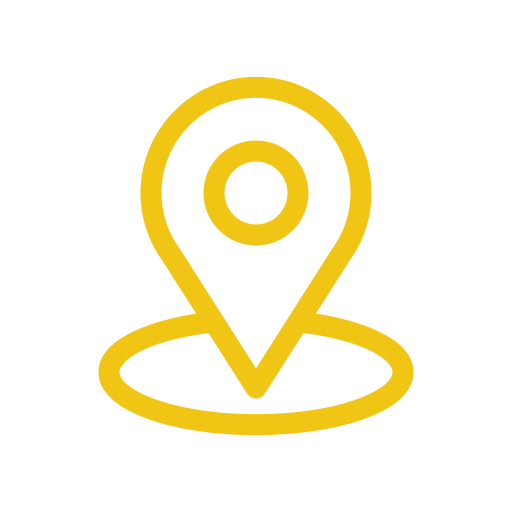 Yellow map pin icon on black background.