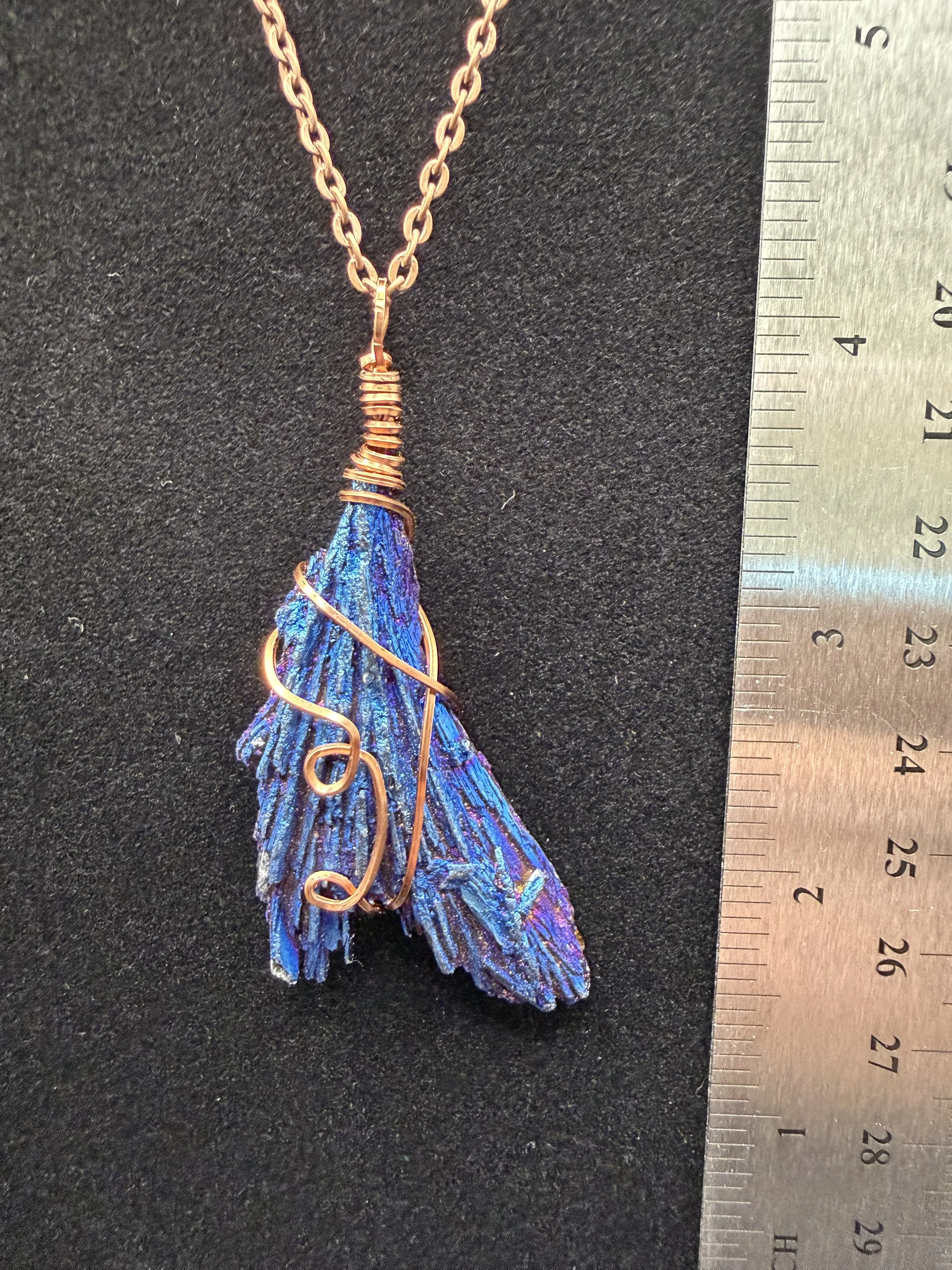 Iridescent Rainbow Kyanite Copper Wire Pendant