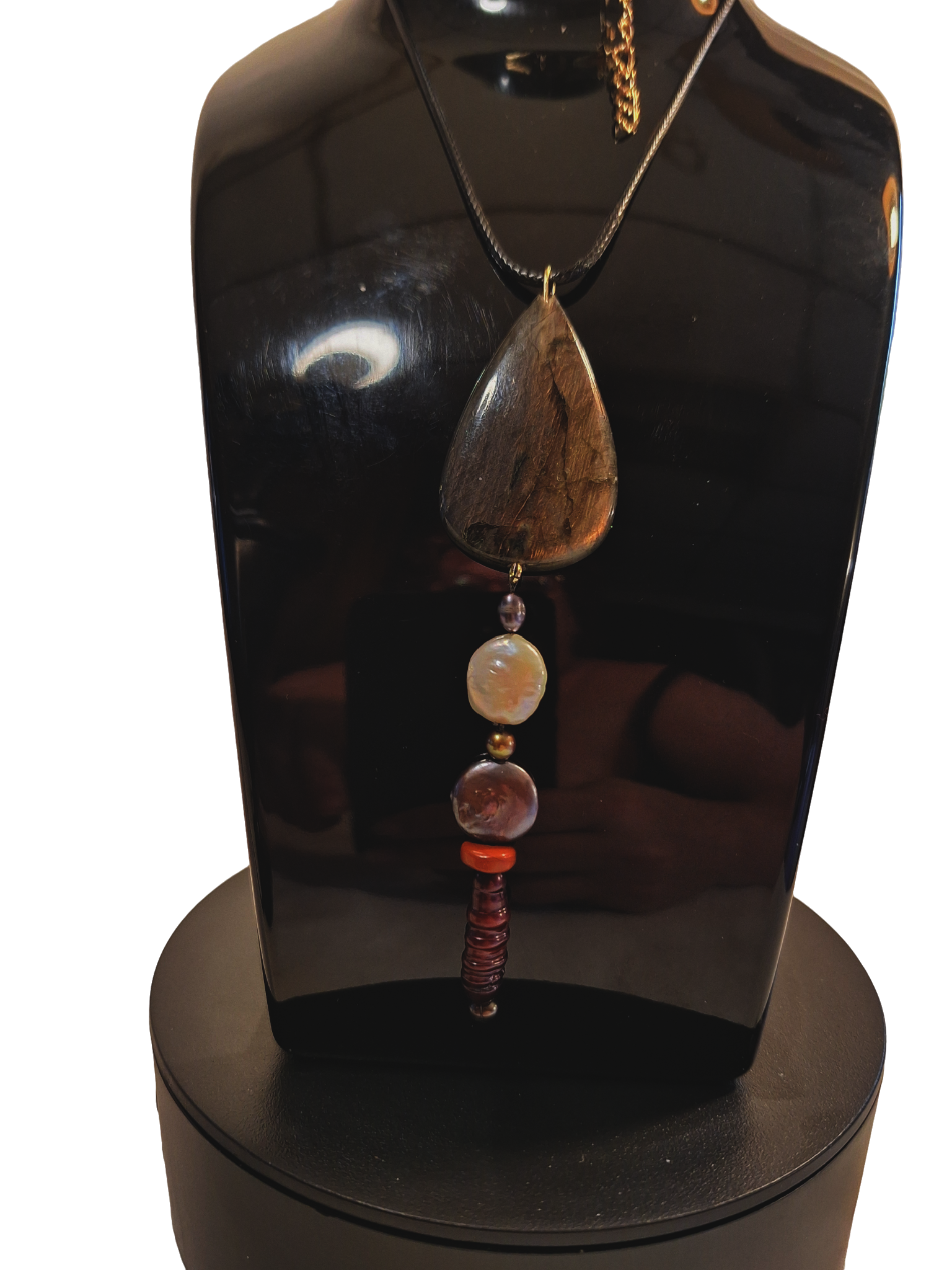 Handmade Purple Flash Labradorite & Freshwater Pearl Statement Pendant