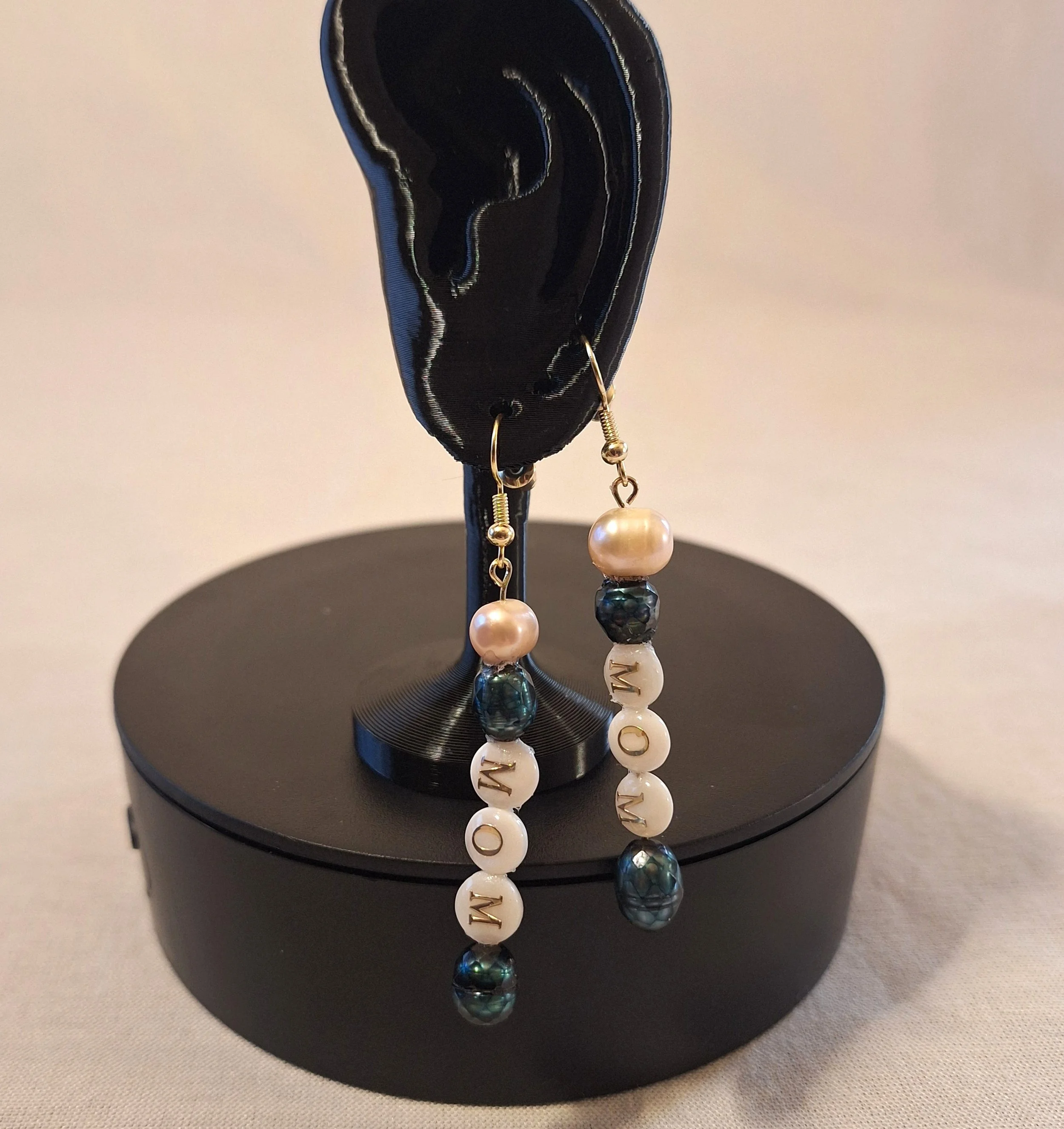 14K Gold Filled MOM Earrings, Asymmetrical Freshwater Pearl Dangles.