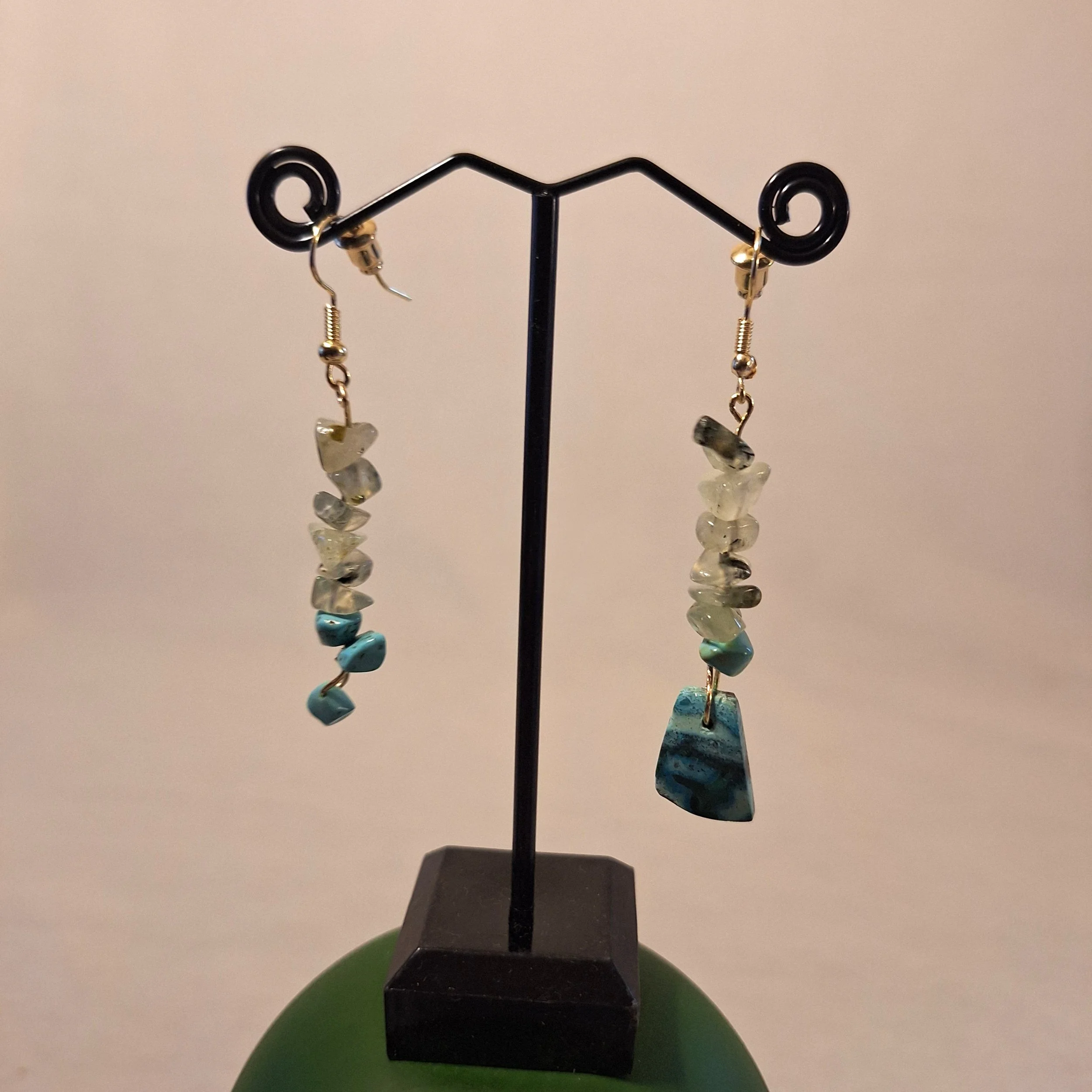 Handmade 14K Gold filled Asymmetrical Healing Gemstone Earrings - Citrine, Turquoise, Aqua Terra Jasper