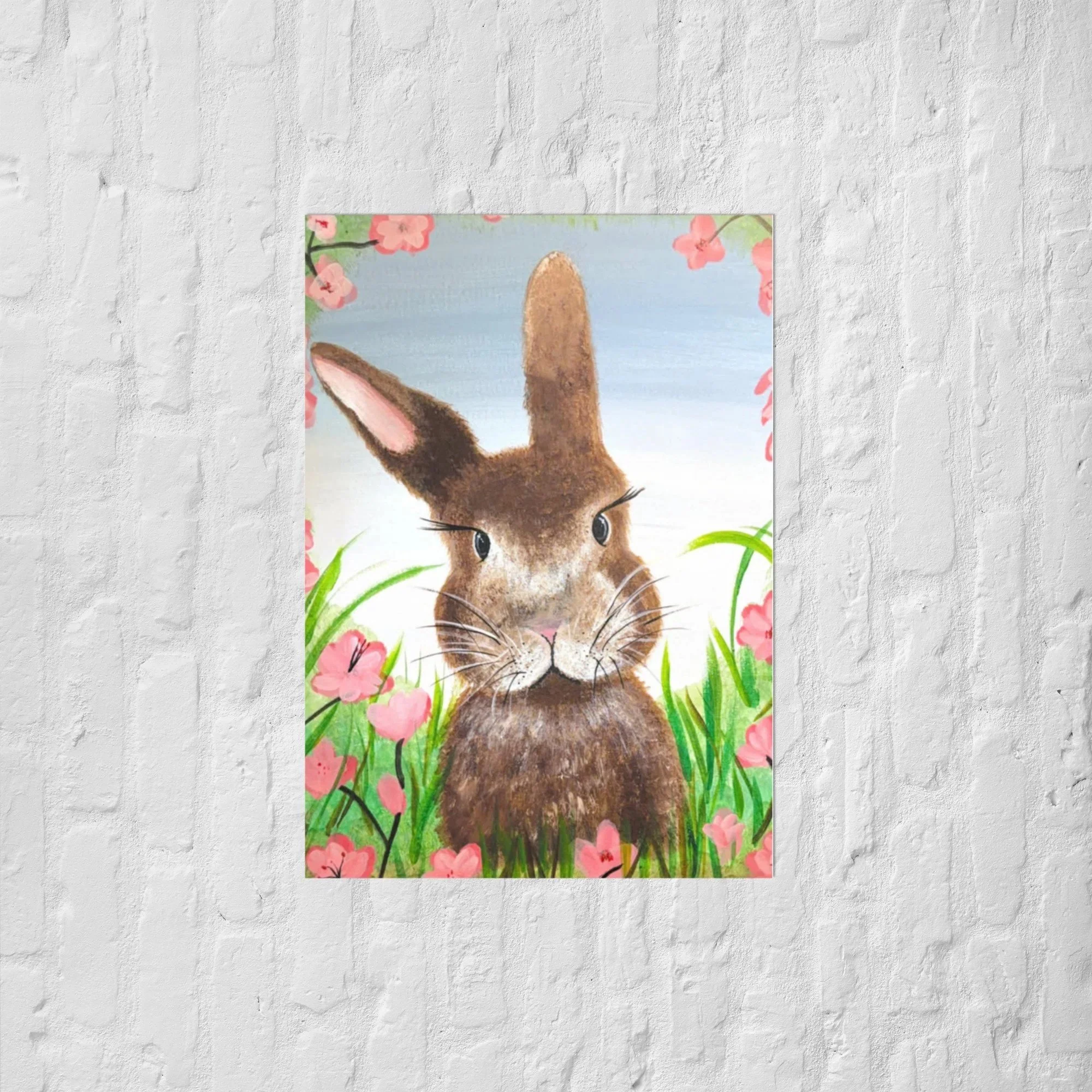Easter Bunny in Field of Flowers Poster