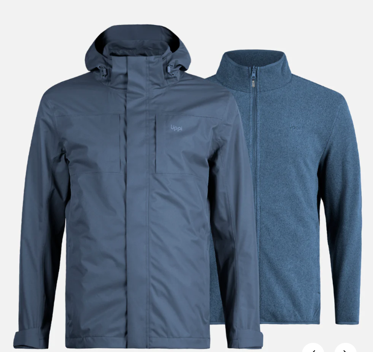 Dos chaquetas, una con capucha y otra sin ella, en tonos azules.