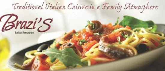 Plate of spaghetti with tomato sauce, black olives, and basil leaves, on a dark plate