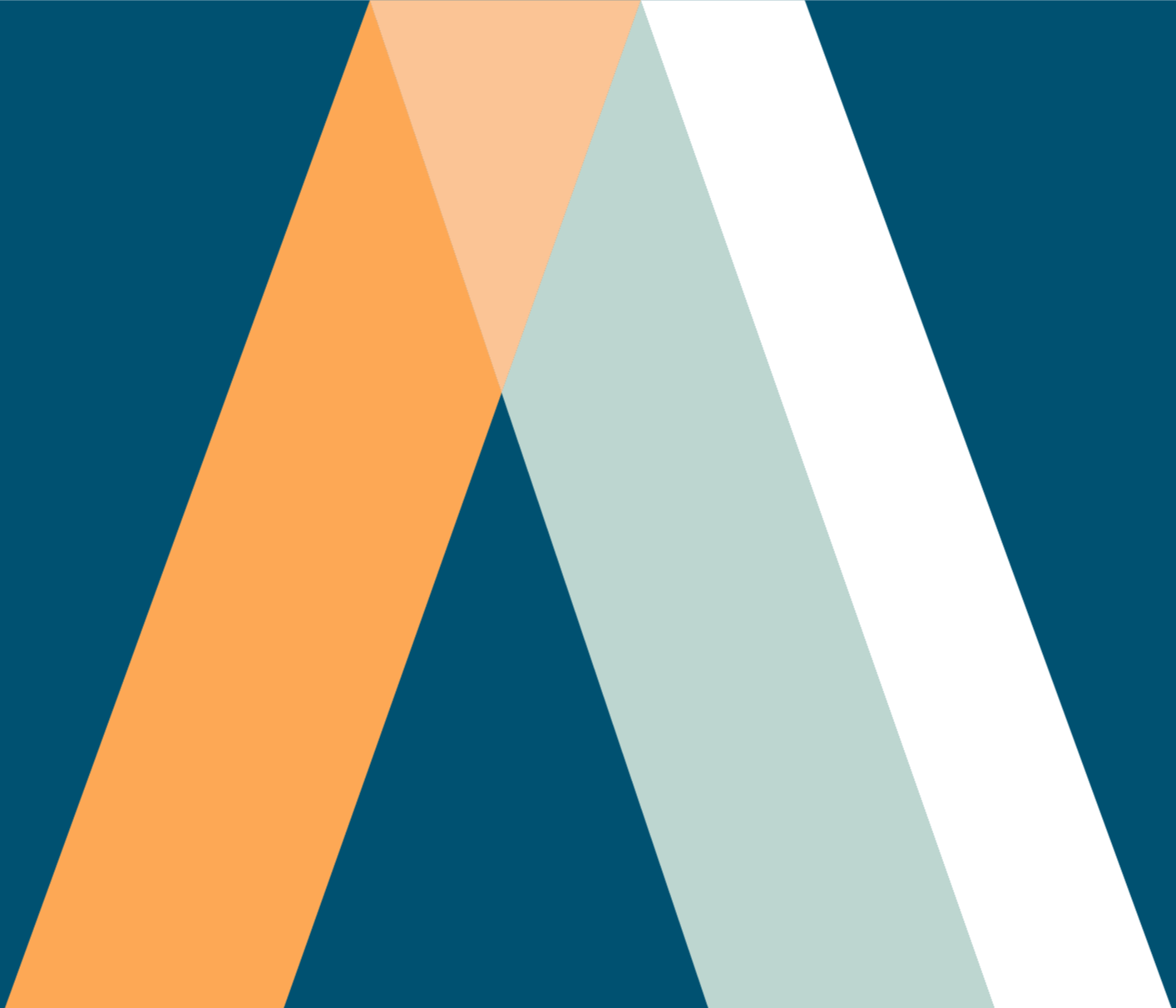 Abstract geometric logo design depicting the letter 'A' with five diagonal stripes in shades of blue, orange, light blue, apricot, and white.