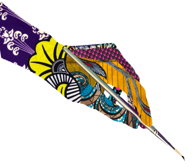 A digital illustration by Bailey Szustak depicts a stylized hand that is holding a paintbrush.