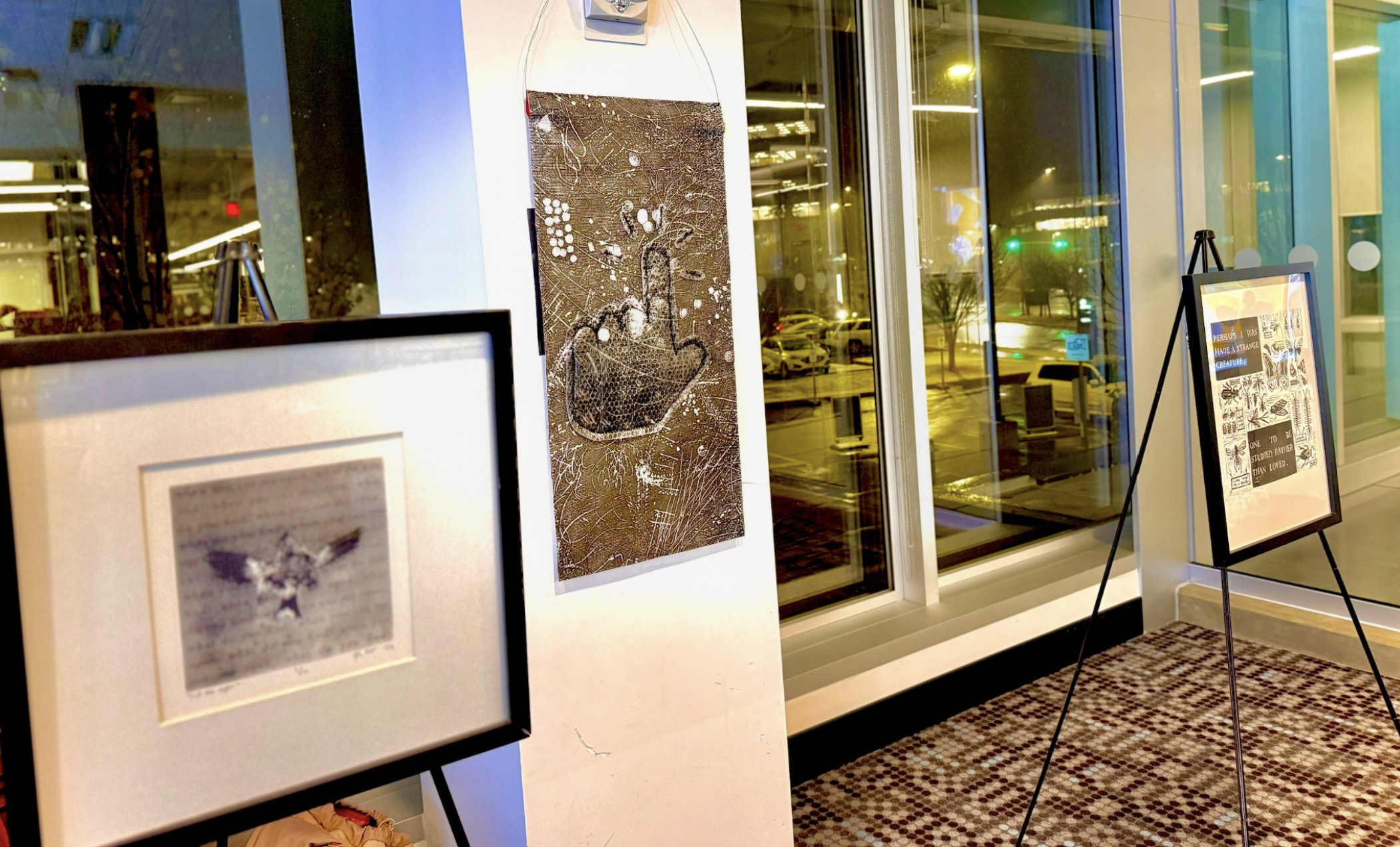 Three prints by Míša Štorková are on display at the pop-up event.