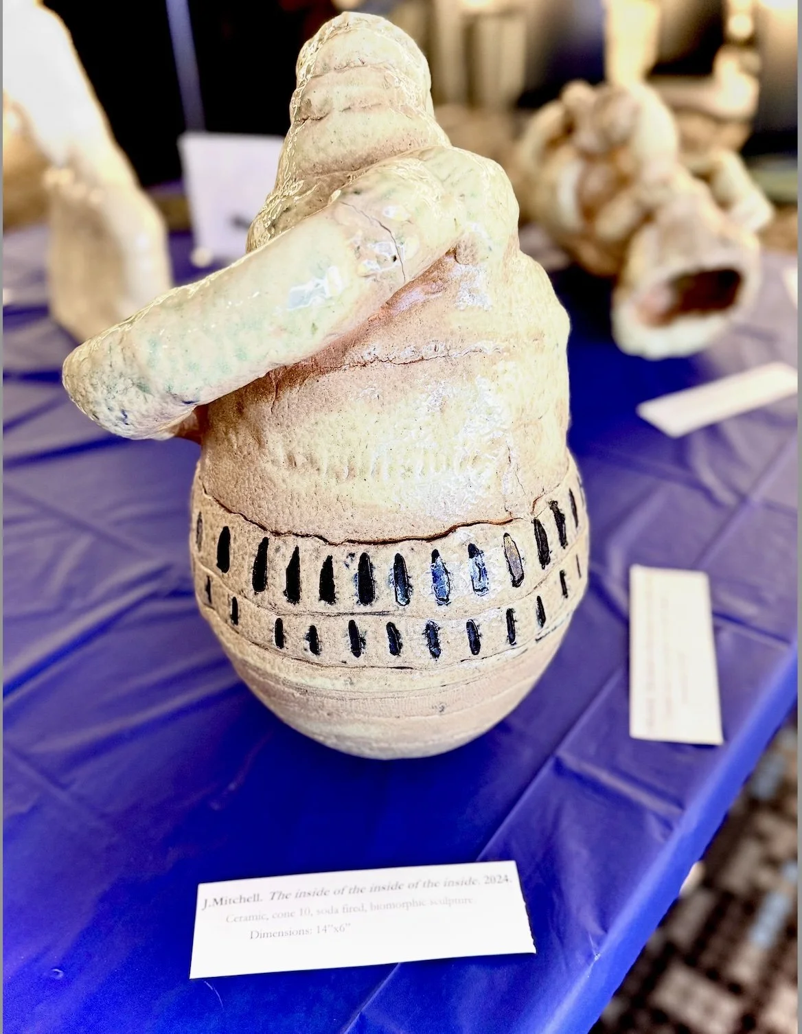 J. Mitchell's ceramic sculpture is on display at the pop-up event.