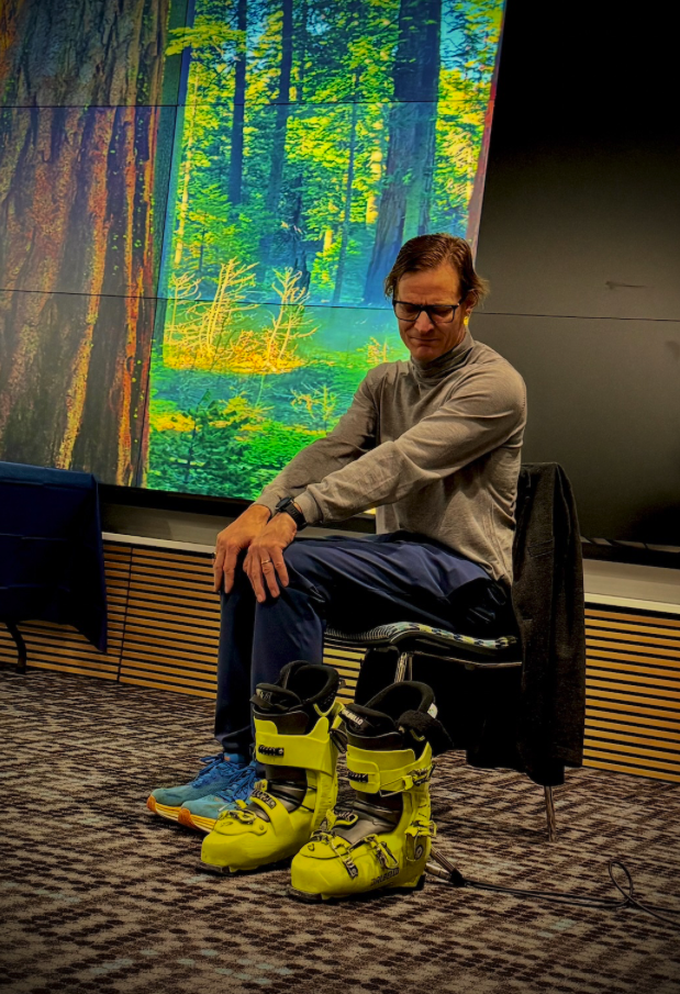 Guy Obrecht is performing an original composition called Ski Boots at the Pop-Up event.