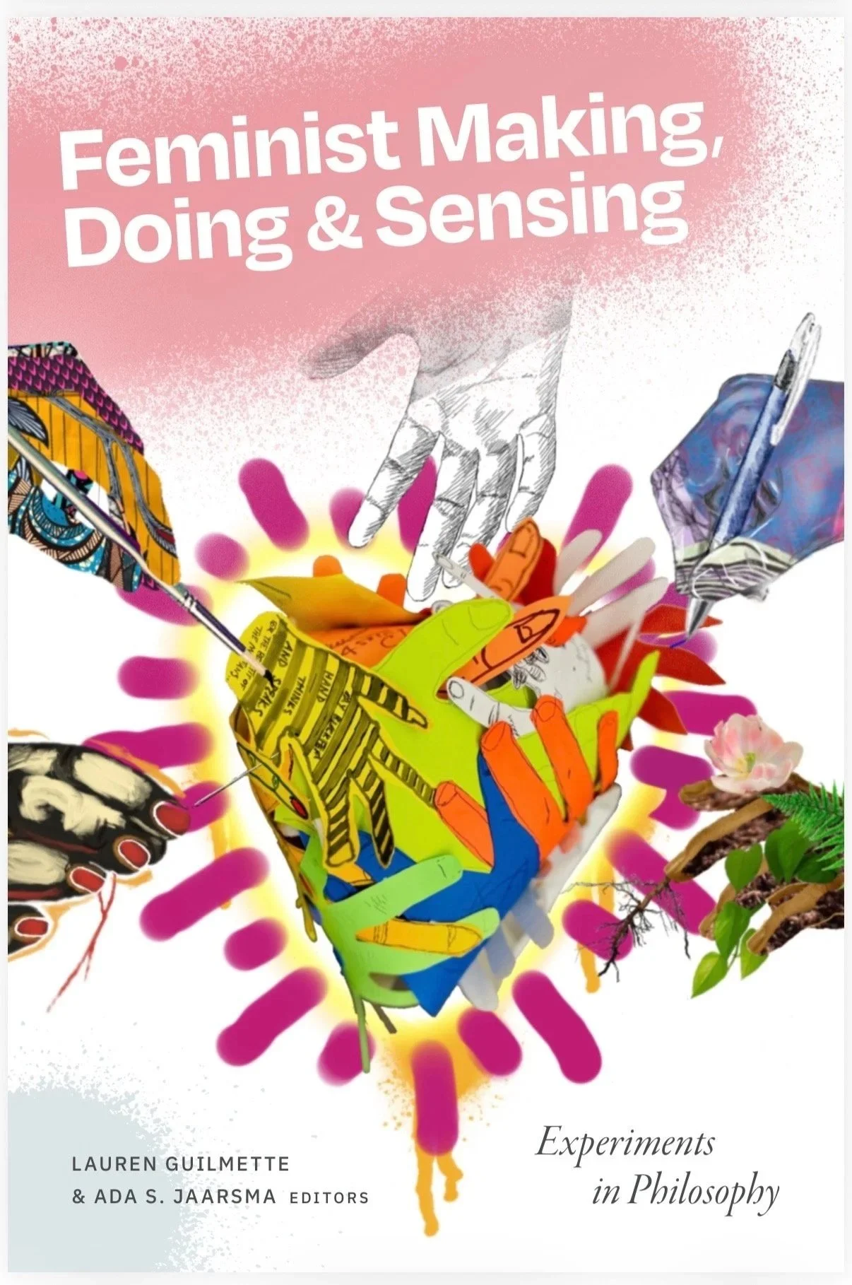 The book cover depicts an illustrated heart which is made up of paper hands. Five brightly coloured hands reach toward the paper heart.