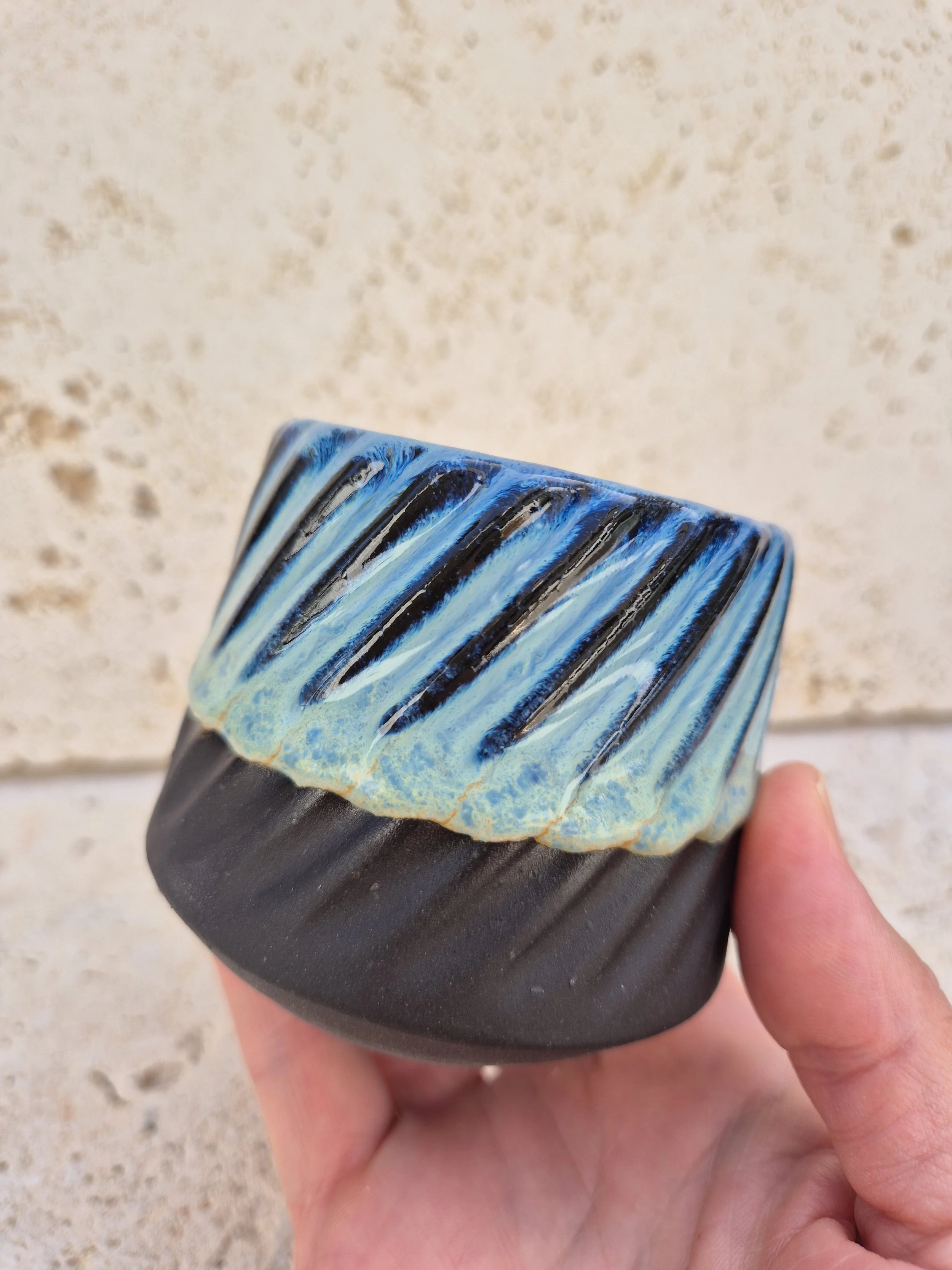 Deep Blue Textured Latte Cups