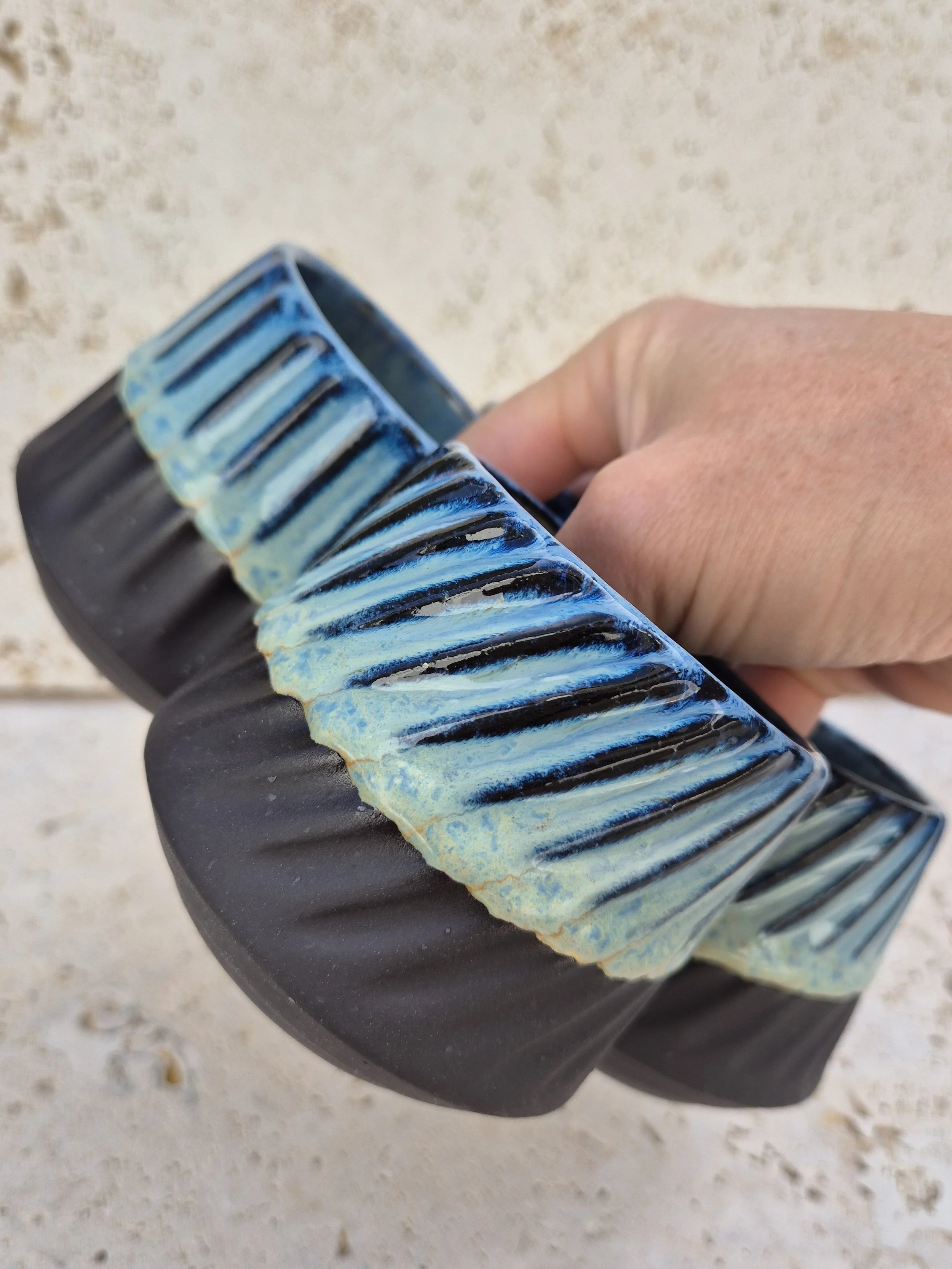 Deep Blue Textured Latte Cups