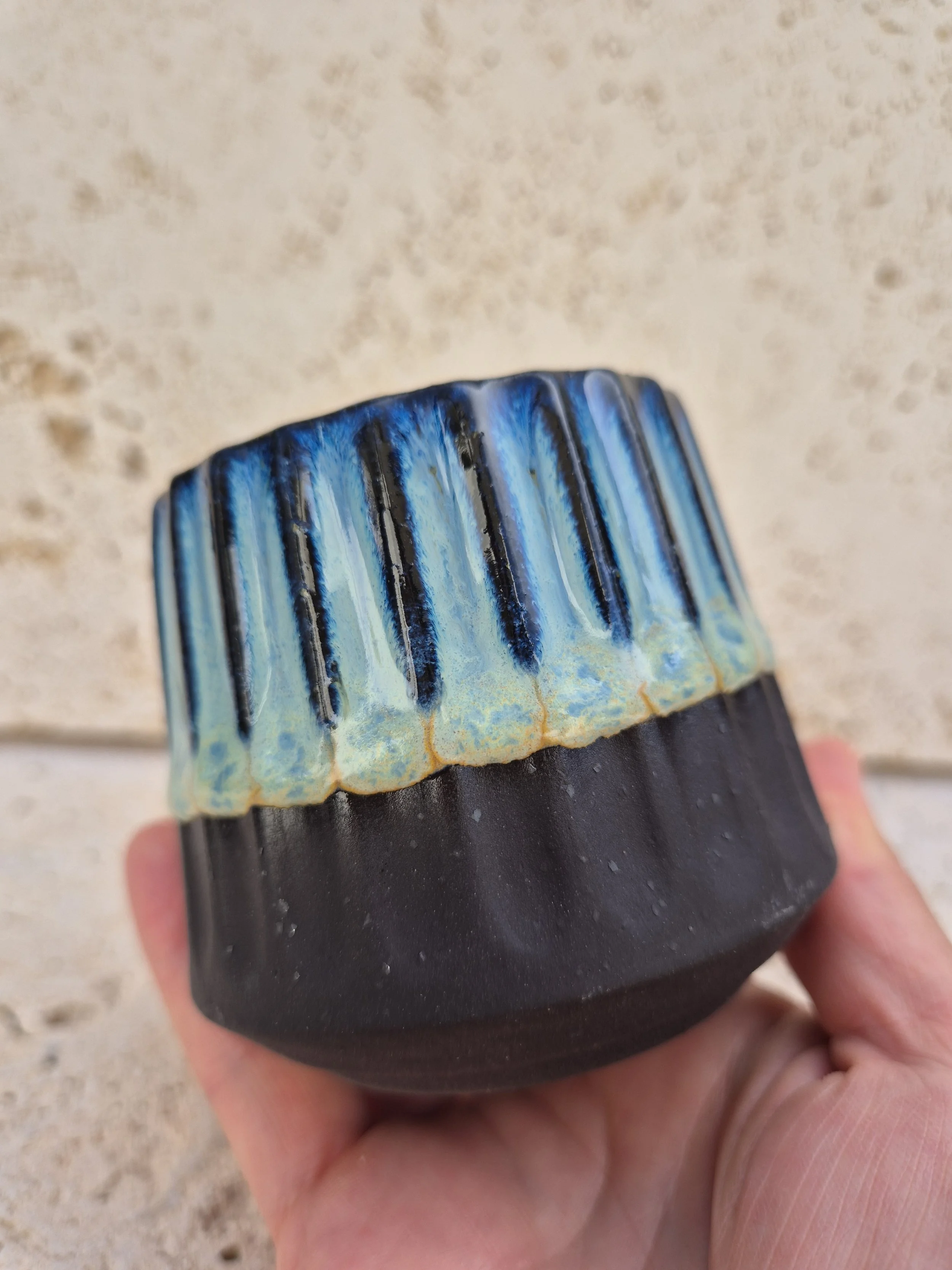 Deep Blue Textured Latte Cups