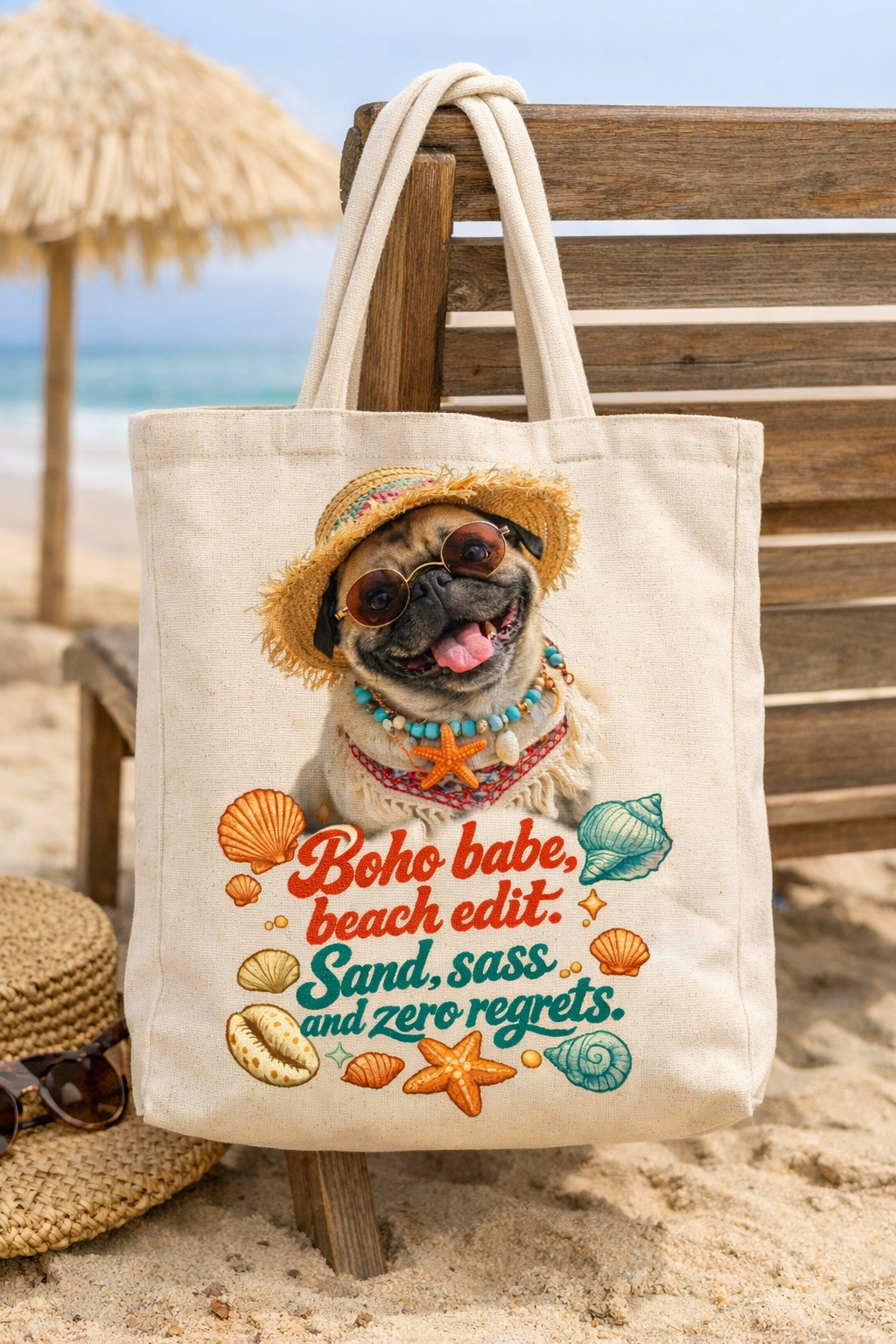 Boho Pug Vibes Calico Tote Bag