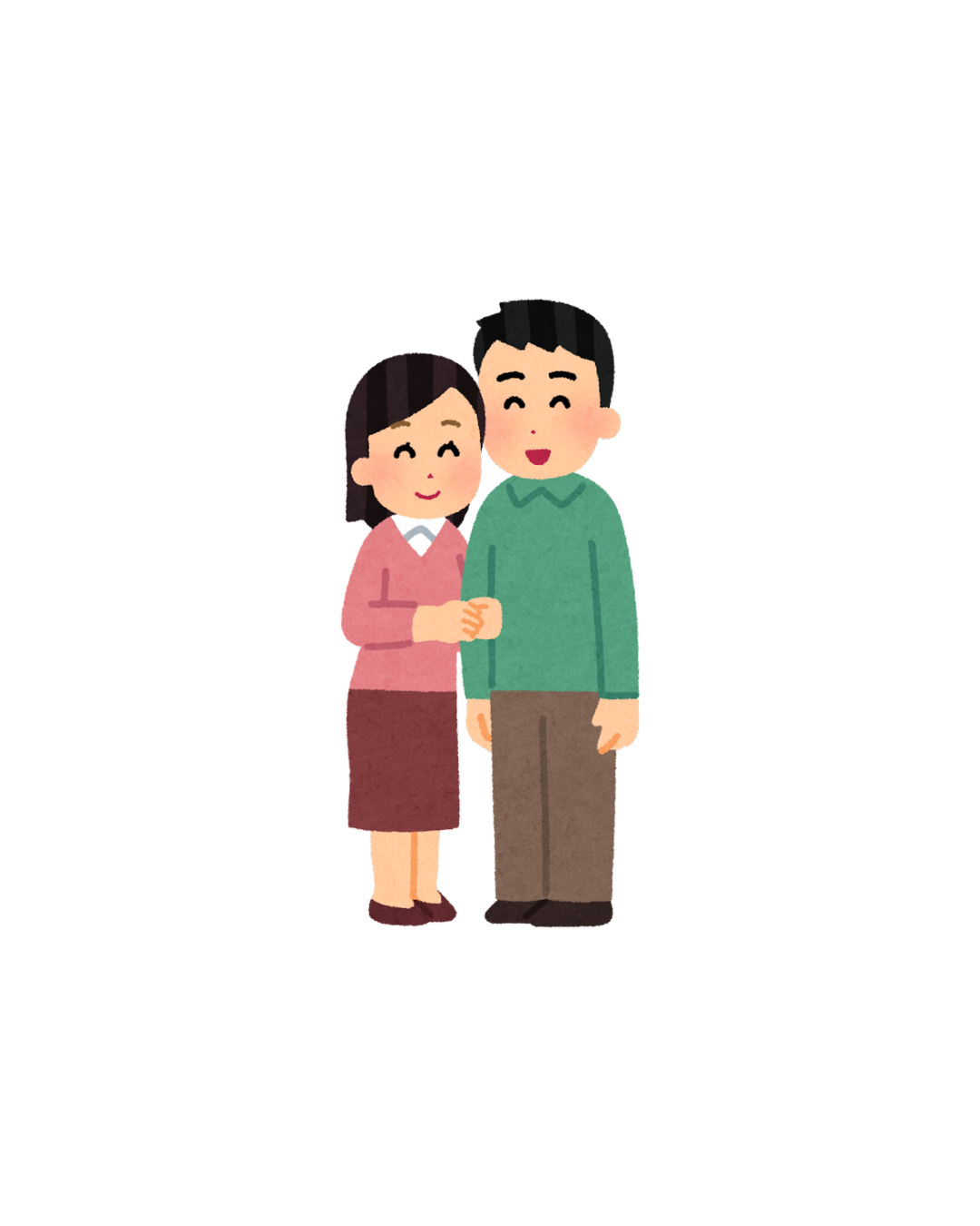 A happy man and woman standing close together, smiling, with the woman holding the man's hand.