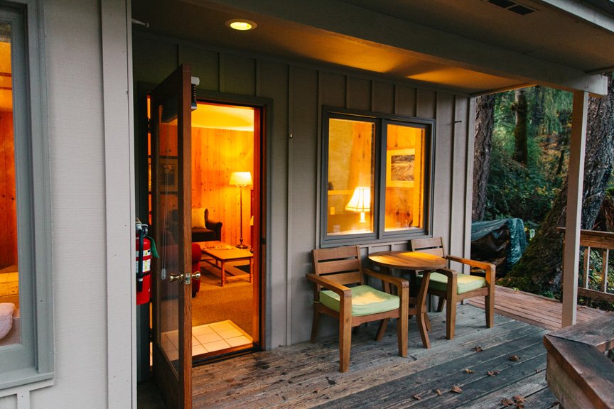 relax on your private deck overlooking the river