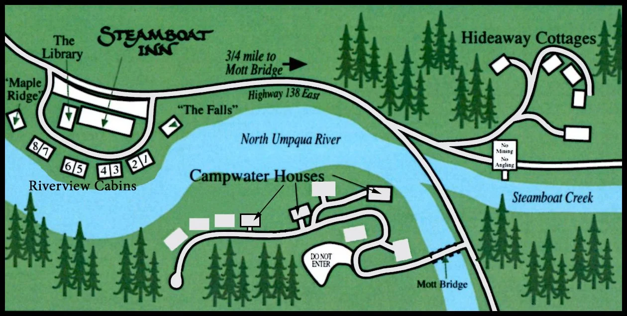 map of Steamboat Inn on the North Umpqua River