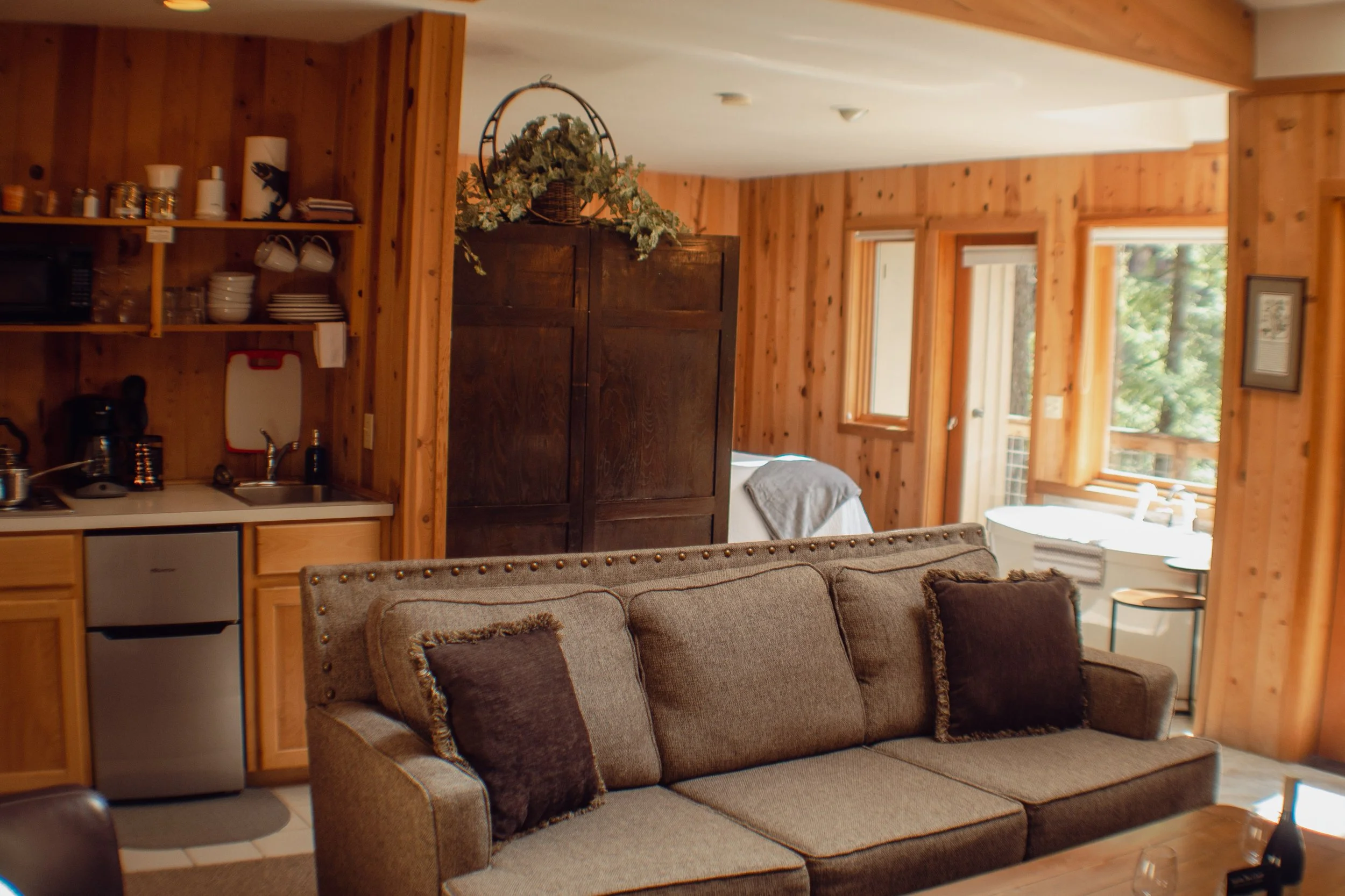 private kitchenette and deck overlooking the river